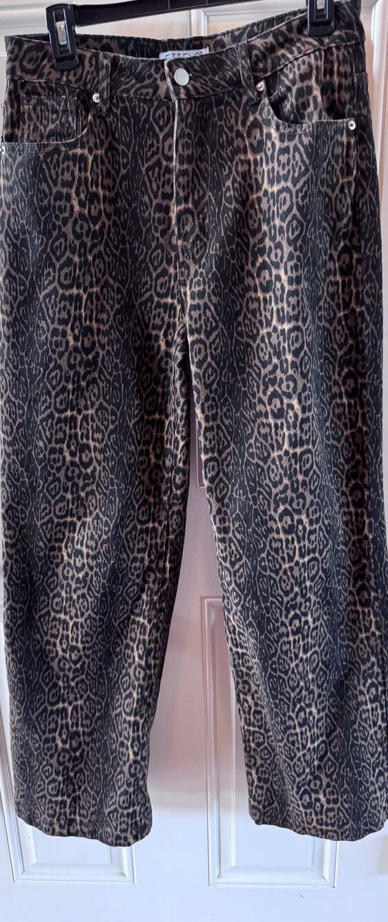 Ettelo Denim Collection H9B301 Coffee Leopard Print Jeans Size 10